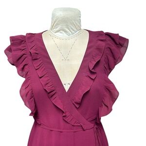 NWT Lulus Dance of Elegance Burgundy Ruffle Wrap Maxi Dress Bridesmaid Women’s L